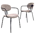 Modern Beige Upholstered Accent Chair With Black Metal Frame And Ergonomic Armrest Design