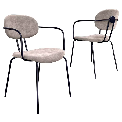 Modern Beige Upholstered Accent Chair With Black Metal Frame And Ergonomic Armrest Design 3d model