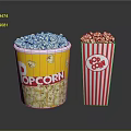 Crispy Corn Popcorn In Yellow Cup And Red White Striped Paper Container 3d model