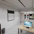 Modern Office Interior With Wooden Desk Chairs Decorative Paintings Large Window And Mountain View