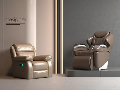 Two Luxury Brown Leather Massage Chairs In Modern Designer Interior 3d model