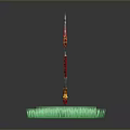 Decorative Spear Weapon With Red Floral Accents On Green Grass Base