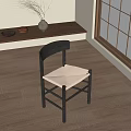 Minimalist Single Chair With Dark Wooden Frame And Light Woven Seat In Bright Room