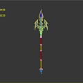 3D Model Spear With Blue Top Yellow Decorations And Red Green Shaft