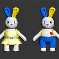 Yellow And Blue Rabbit Plush Toys As Decorative Furniture Accessories For Kids Room