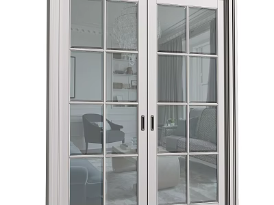Modern Hinged Door With Glass Grid Panels For Elegant Interior Living Space 3d model