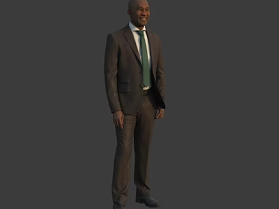 Man Standing Wearing Brown Suit With Green Tie In Formal Business Attire 3d model