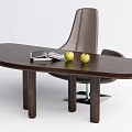 Modern Wooden Desk with Open Book Two Apples and Brown Chair