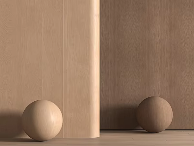 Minimalist Interior With Wooden Spheres And Walls 3d model