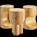 Three Natural Wood Round Side Tables With Unique Curved Sculptural Design
