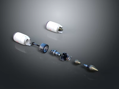 Industrial Equipment Parts With White Cylindrical Casings Metal Connectors And Conical Tips 3d model