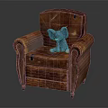 Brown Leather Armchair With Blue Elephant Toy And Classic Design