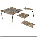 Handcrafted Wooden Furniture Set With Table And Platforms In Natural Design
