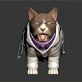Adorable Brown And White Cat Wearing White Coat Purple Bow Tie And Glasses