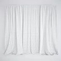 Beige Double Layer Curtains With Sheer White Panels Against Dark Walls Revealing Green Outdoor View