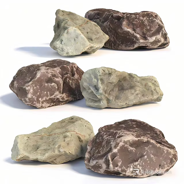 Natural Stone and Wood Pieces With Diverse Textures and Organic Shapes 3d model 