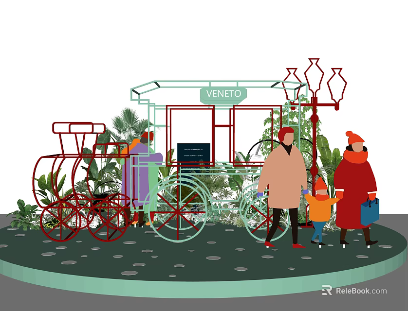 Verneto Photo Spot With Iron Bicycle Green Canopy Street Lamp Plants People Taking 3d model 