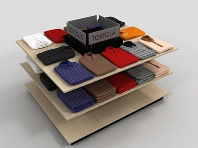 TOROLA Shirt Display Rack With Various Colored Shirts On Organized Shelves 3d model