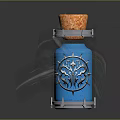 Blue Glass Bottle With Cork Stopper And Intricate Decorative Pattern Glowing Blue Liquid