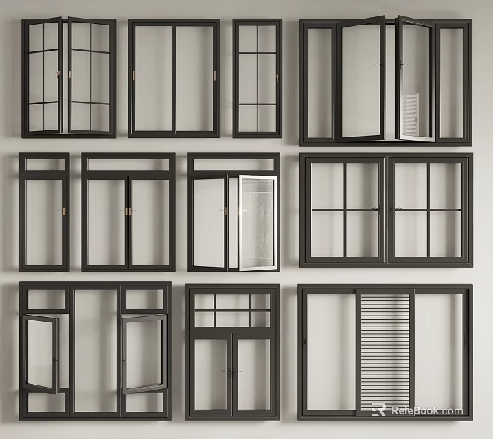 Modern Casement Windows Featuring Aluminum Frames Various Designs And Glass Options 3d model