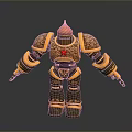Fantasy Armored Warrior Character With Golden Ornate Armor And Red Accents Design