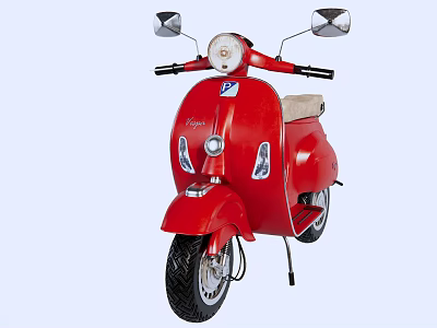 Red Classic Scooter With Round Headlight Beige Seat And Rearview Mirrors 3d model