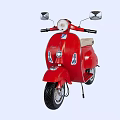 Red Classic Scooter With Round Headlight Beige Seat And Rearview Mirrors