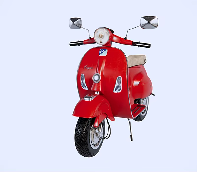 Red Classic Scooter With Round Headlight Beige Seat And Rearview Mirrors 3d model