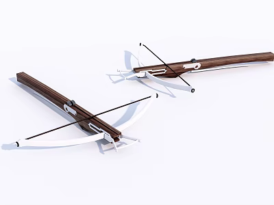 Wooden Crossbow Weapon Design Featuring White Strings And Metal Components 3d model