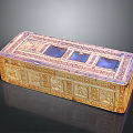 Decorative Rectangular Storage Box With Golden Patterns And Blue Panels For Organizing Small Items
