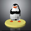 Low Poly Penguin With Black White Body Orange Beak Feet Standing On Yellow Circular Base