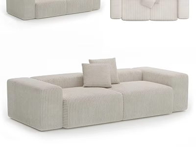 Beige Corduroy Two Seater Sofa With Modern Design And Decorative Pillow 3d model