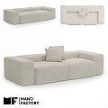 Beige Corduroy Two Seater Sofa With Modern Design And Decorative Pillow