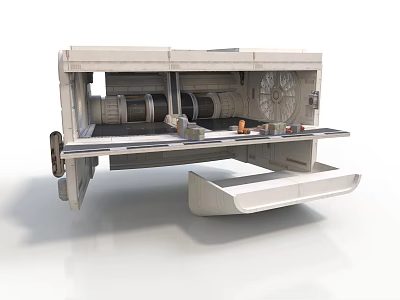 Industrial White Mechanical Component With Sliding Drawer Circular Parts And Orange Tool 3d model