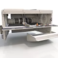 Industrial White Mechanical Component With Sliding Drawer Circular Parts And Orange Tool