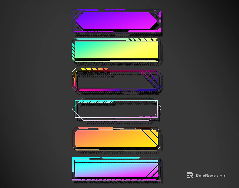 Decorative Lines With Gradient Colors And Geometric Banners On Dark Background 3d model 