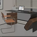 Modern Home Office Desk And Chair Set With Laptop And Window View