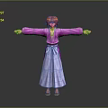 3D Character With Red Hair Wearing Purple Kimono White Sash Arms Outstretched In Gray Gradient Background