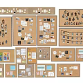 Cork Boards With Notes Photos And Organized Items On Display Collection 3d model