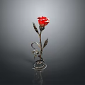 Decorative Metal Furniture Piece With Red Rose Design Curved Stem And Leaves