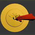 Golden Flagpole With Red Flag And Golden Base On Gray Background