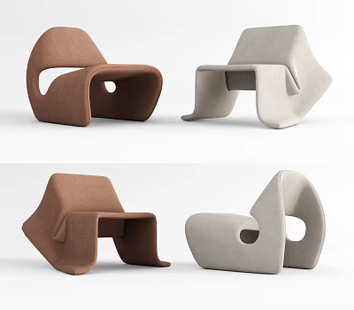 Brown and Beige Modern Minimalist Leisure Chairs With Unique Curved Design 3d model