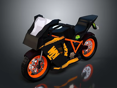 Black and Orange Striped Sporty Motorcycle with White Windshield Orange Rims and Black Seat 3d model