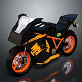 Black and Orange Striped Sporty Motorcycle with White Windshield Orange Rims and Black Seat