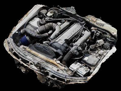 Close Up View Of Car Engine With Intake Pipes Exhaust System And Battery Components 3d model