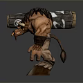 Fierce Muscular Minotaur Mythical Warrior Holding Wooden Club With Horns