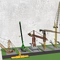 Industrial Equipment Display Featuring Various Tower And Mobile Cranes On Construction Site