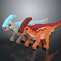 Minecraft Style Pixelated Dinosaur Models With Two Different Colors And Crested Heads 3d model