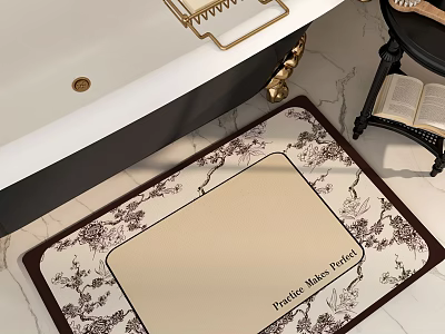 Elegant Bathtub With Floral Mat On Marble Floor 3d model
