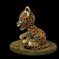Cheetah Cub Doll with Colorful Patterns Big Blue Eyes Sitting on Decorative Base